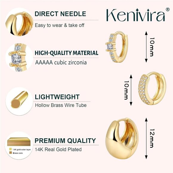 Gold Hoop Earrings Set for Women - 14K Gold Plated Small Hoops, Chunky Thick Ear - Picture 9 of 9